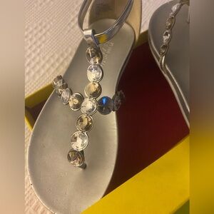 Reaction Kenneth Cole Silver Sandals with Crystal Embellishments